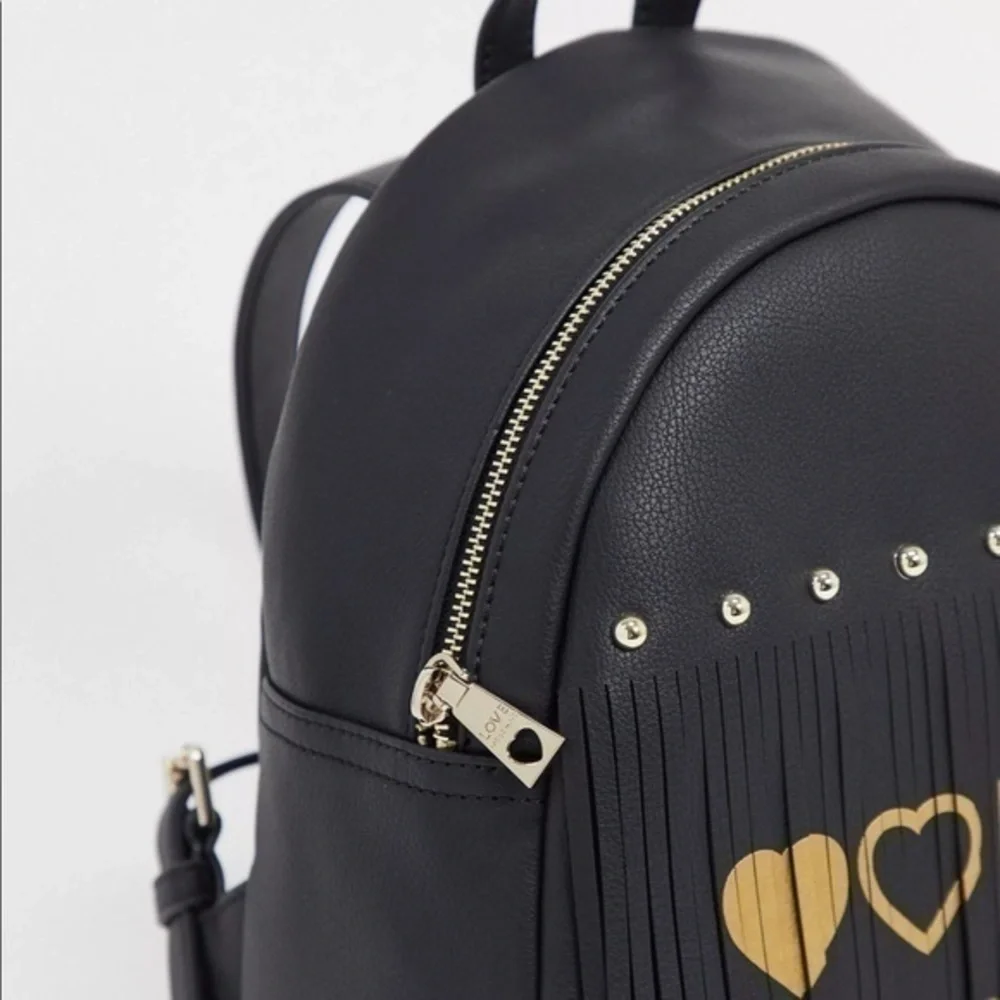 LOVE  MOSCHINO Black logo and fringe backpack